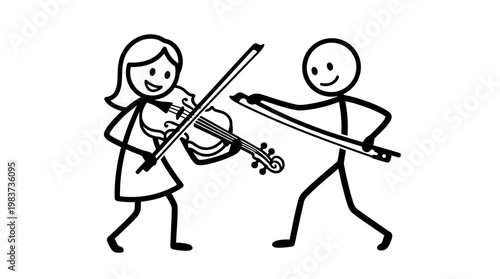Stick Figure Musicians Playing Violin and Bow