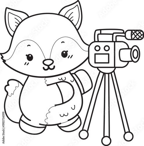 Coloring pages of Cute set of Fox sticker with activity. Outline of Fox with variation of activity