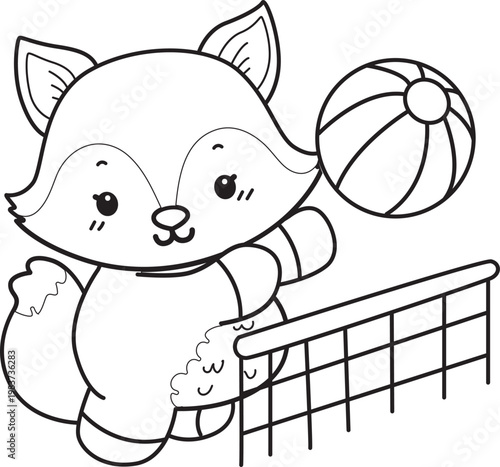 Coloring pages of Cute set of Fox sticker with activity. Outline of Fox with variation of activity