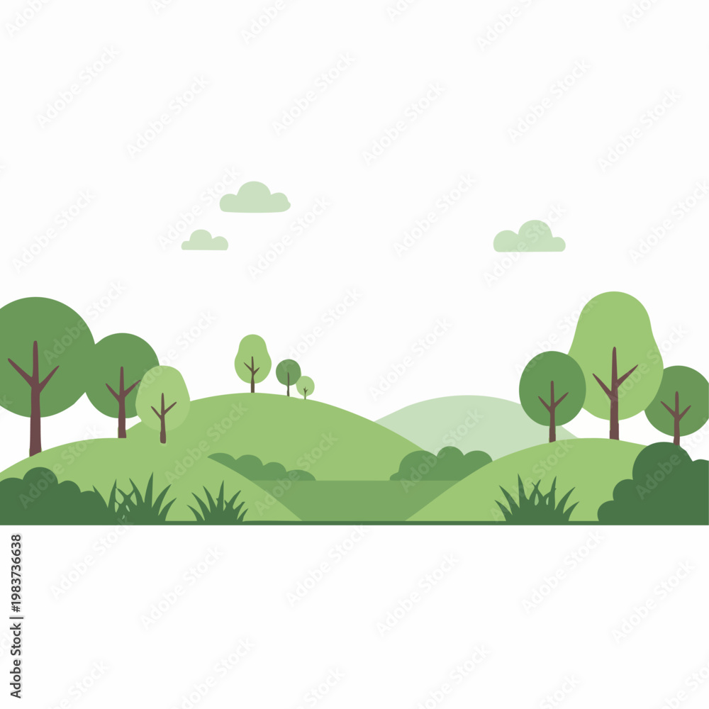 Fototapeta premium Green Hills and Trees Landscape Illustration.