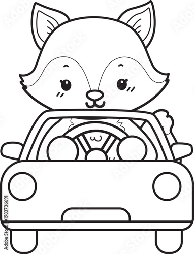 Coloring pages of Cute set of Fox sticker with activity. Outline of Fox with variation of activity