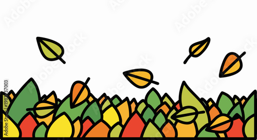 Autumn leaves falling from trees in a stylized forest scene.