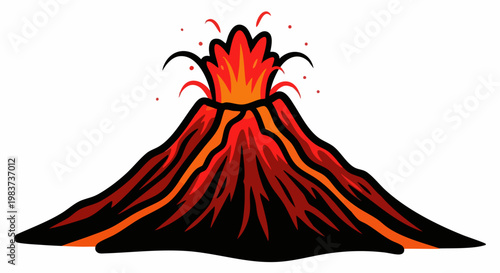 Erupting Volcano with Lava Flow.