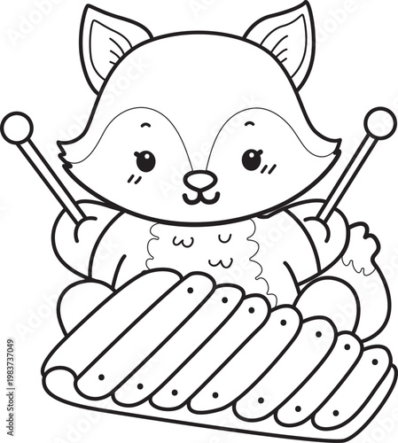 Coloring pages of Cute set of Fox sticker with activity. Outline of Fox with variation of activity