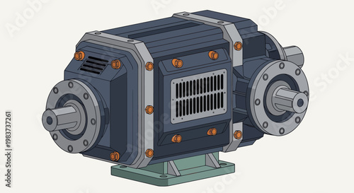 Industrial Electric Motor with Flanges and Vents.