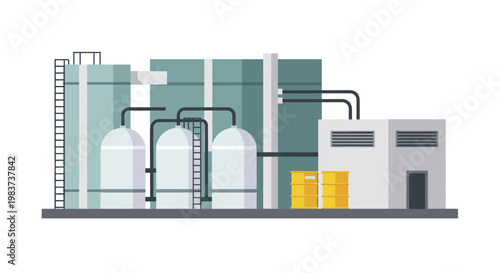 Industrial Factory with Storage Tanks and Pipelines.