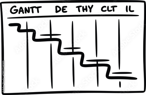 Hand drawn Gantt chart showing project management scheduling and task tracking progression for business planning success