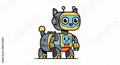 Cartoon Robot Dog Illustration with Screen and Antennas.