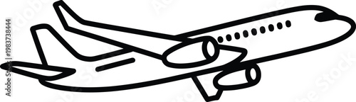 Simple line icon of a commercial passenger airplane for travel and aviation industry branding projects