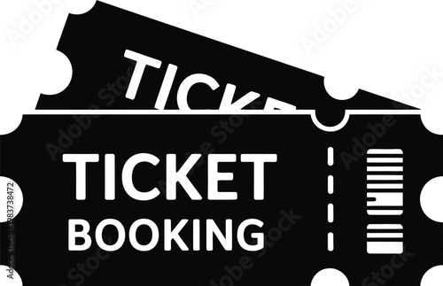 Pair of black admission stubs for event entry and online booking reservation system for travel planning