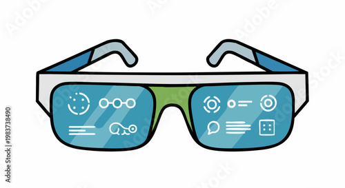 Futuristic Augmented Reality Glasses Displaying Digital Information and Icons.