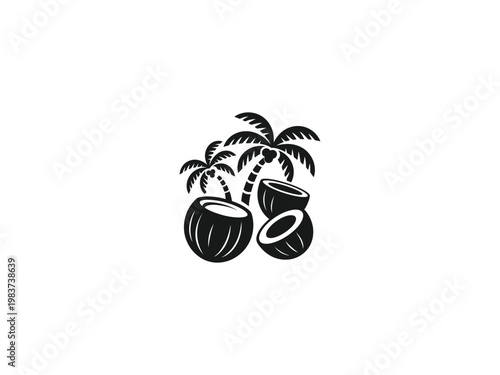 Black silhouette of coconuts and palm trees on white background tropical vacation symbol vector 