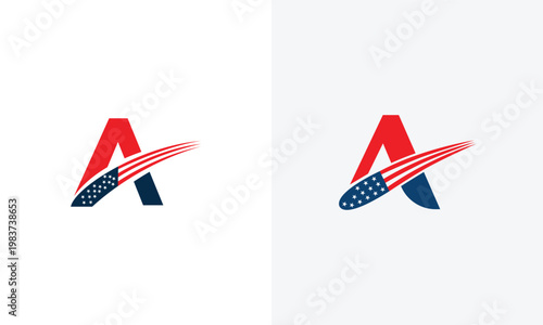 American Flag Themed Letter A Logos with Red White and Blue Colors vector 