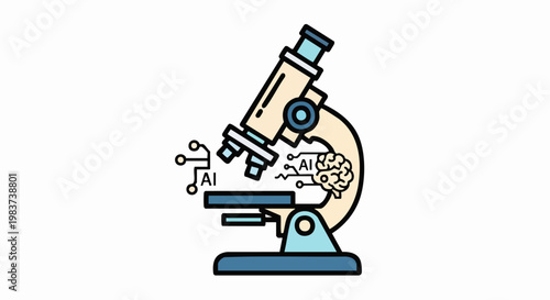 AI Microscope - Artificial Intelligence in Scientific Research Illustration.