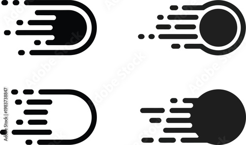 Set of motion speed icons featuring various circular shapes with horizontal lines indicating fast movement