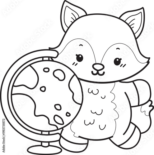 Coloring pages of Cute set of Fox sticker with activity. Outline of Fox with variation of activity