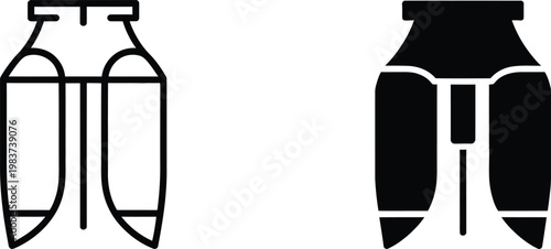 Pair of stylized trousers icons featuring outline and solid silhouettes for clothing store inventory management systems