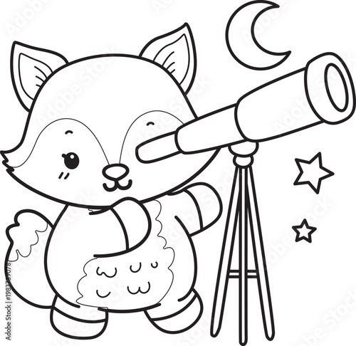 Coloring pages of Cute set of Fox sticker with activity. Outline of Fox with variation of activity