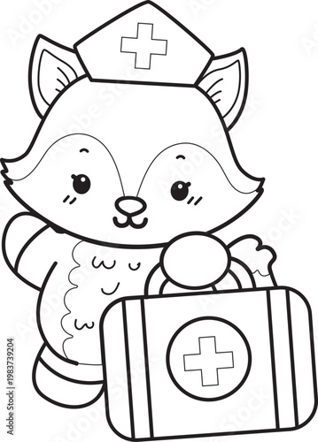 Coloring pages of Cute set of Fox sticker with activity. Outline of Fox with variation of activity