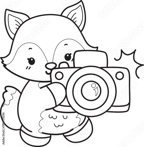 Coloring pages of Cute set of Fox sticker with activity. Outline of Fox with variation of activity
