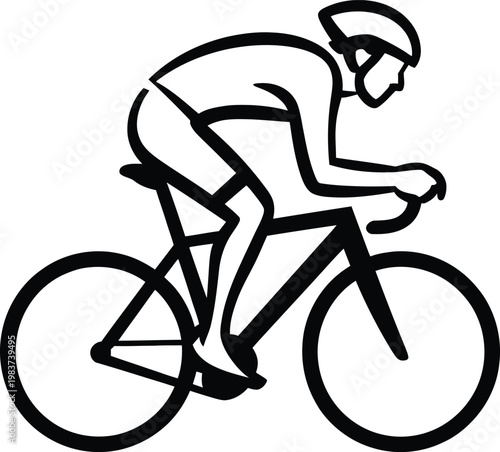 Professional cyclist riding a road bike during a high speed competitive athletic training race event