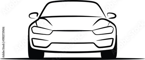 Minimalist outline of a modern sleek sedan vehicle showing front view profile for automotive industry projects