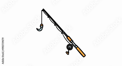 Fishing Rod Illustration with Hook and Reel for Recreational Fishing.
