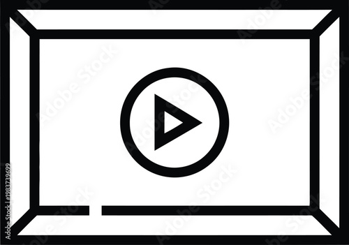 Black play button icon located inside a rectangular frame representing video streaming and media player controls
