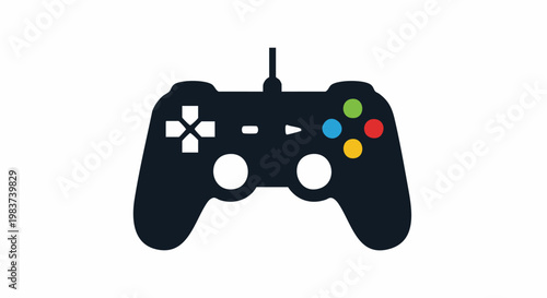 Black Video Game Controller with Colorful Buttons and D-pad.