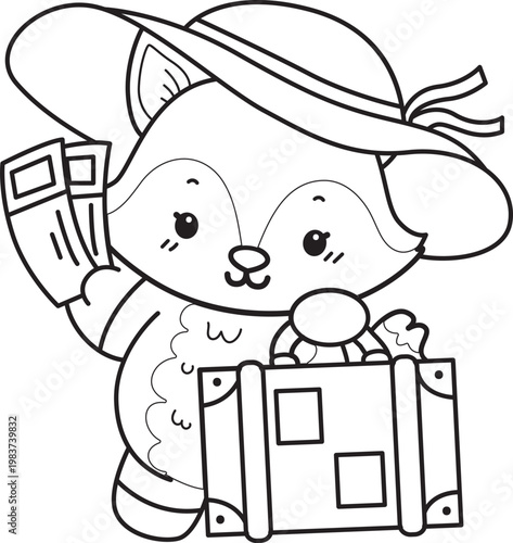 Coloring pages of Cute set of Fox sticker with activity. Outline of Fox with variation of activity