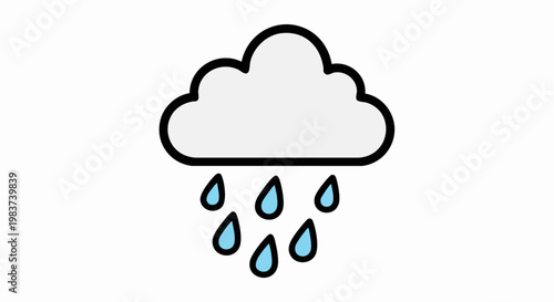 Rainy Weather Icon - Cloud with Raindrops, Simple Weather Forecast Symbol.