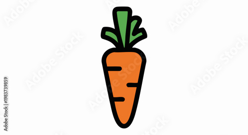 Single orange carrot with green leaves illustration.