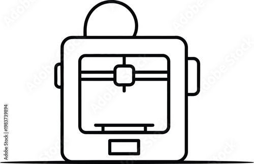 Simple line icon representing a desktop three dimensional printer for additive manufacturing and rapid prototyping technology