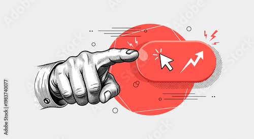 Illustration of Hand Interacting with Toggle Switch and Cursor Arrows 