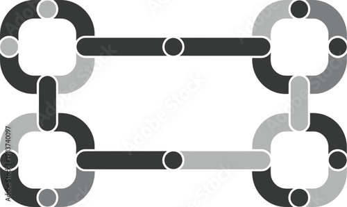 Four interconnected rounded square chain links forming a structured frame for professional communication and data organization