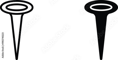 Two metal nails shown in outline and solid black silhouette for construction and hardware repair projects