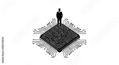 a man standing on a microchip.