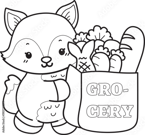 Coloring pages of Cute set of Fox sticker with activity. Outline of Fox with variation of activity