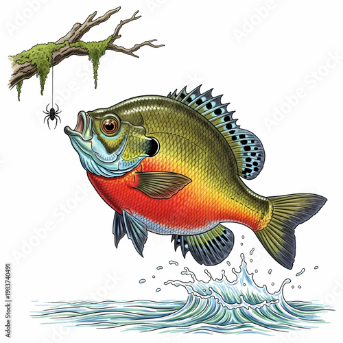 Illustration of a bluegill sunfish in a classic vintage artistic style with detailed scales and fins