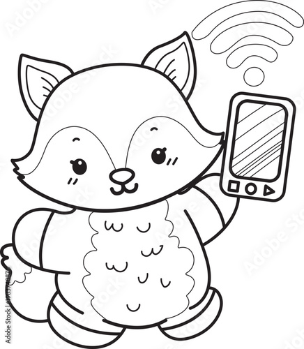 Coloring pages of Cute set of Fox sticker with activity. Outline of Fox with variation of activity