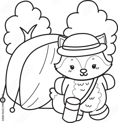 Coloring pages of Cute set of Fox sticker with activity. Outline of Fox with variation of activity