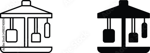 Two variations of a carnival carousel ride icon showing a spinning merry go round amusement attraction