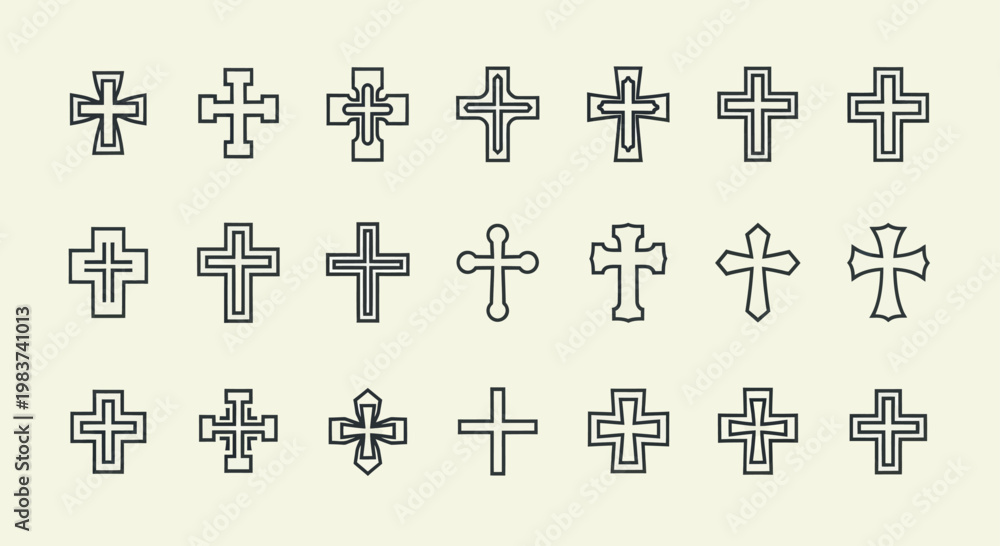 Obraz premium Collection of twenty-one unique Christian cross designs in various styles.