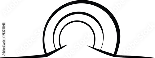 Simple black line illustration of a sunset rising over a curved horizon for minimalist icon usage