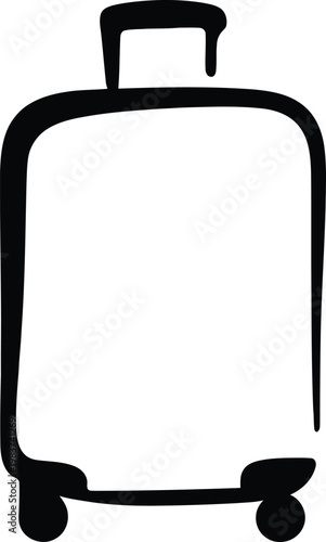 Simple black outline illustration of a rolling suitcase for travel and vacation planning needs