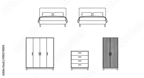 bedroom furniture set two beds three-door wardrobe and chest of drawers