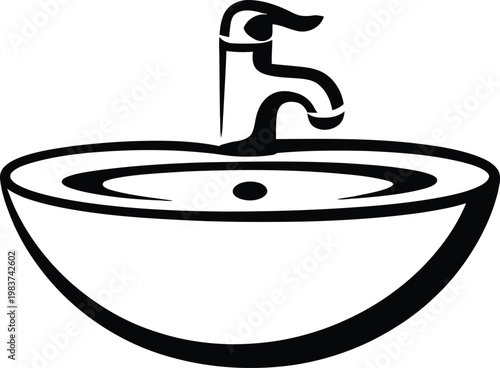 Modern bathroom washbasin with a sleek chrome faucet for home interior renovation and plumbing supply projects