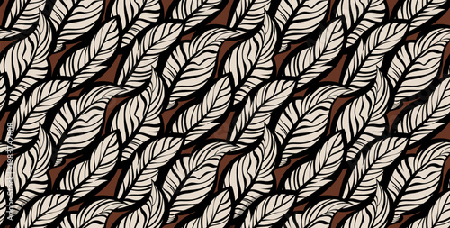 Creative leaves pattern. Seamless line leaves pattern