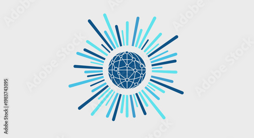 Abstract globe with radiating lines and network connections, representing global communication and technology