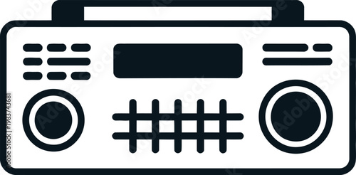 Retro portable radio receiver with speakers and frequency tuning knobs for listening to classic music stations